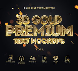 8款高品质的3D黄金立体字效模板(含PS样式文件)：3D Gold Text Styles